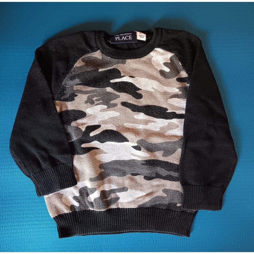 Sweater 2T Childrens Place boy black camouflage Warm Pull over texture knit